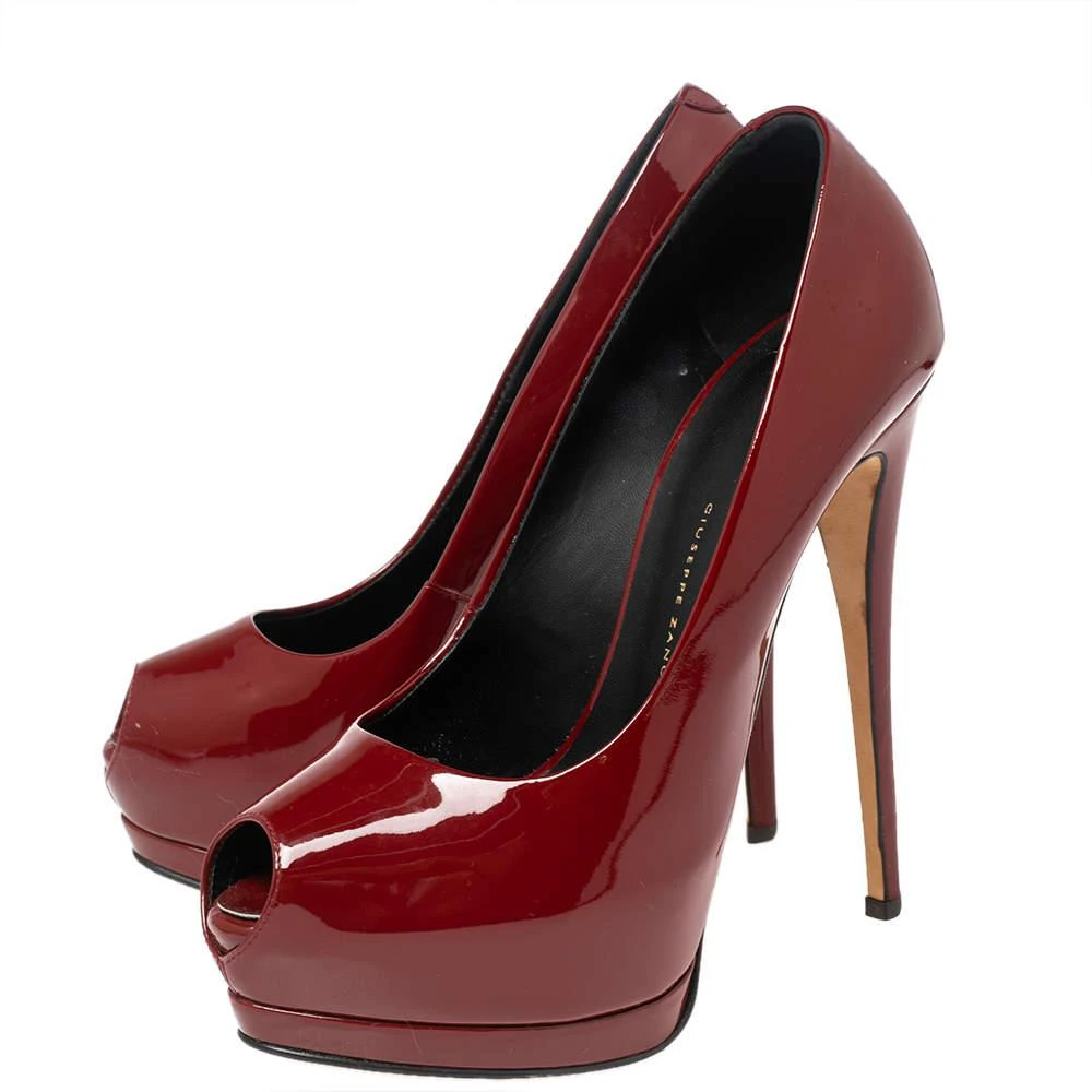 商品[二手商品] Giuseppe Zanotti|Giuseppe Zanotti Red Patent  Peep Toe Platform Pumps Size 37,价格¥975,第4张图片详细描述