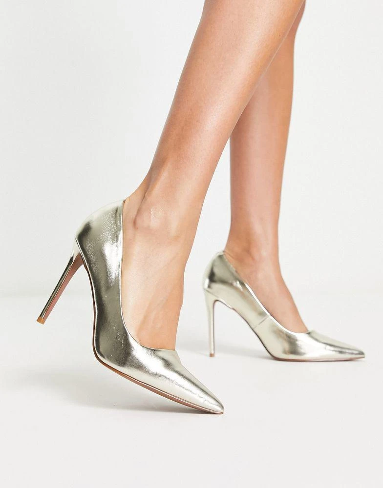 商品ASOS|ASOS DESIGN Penza pointed high heeled court shoes in gold,价格¥178,第2张图片详细描述