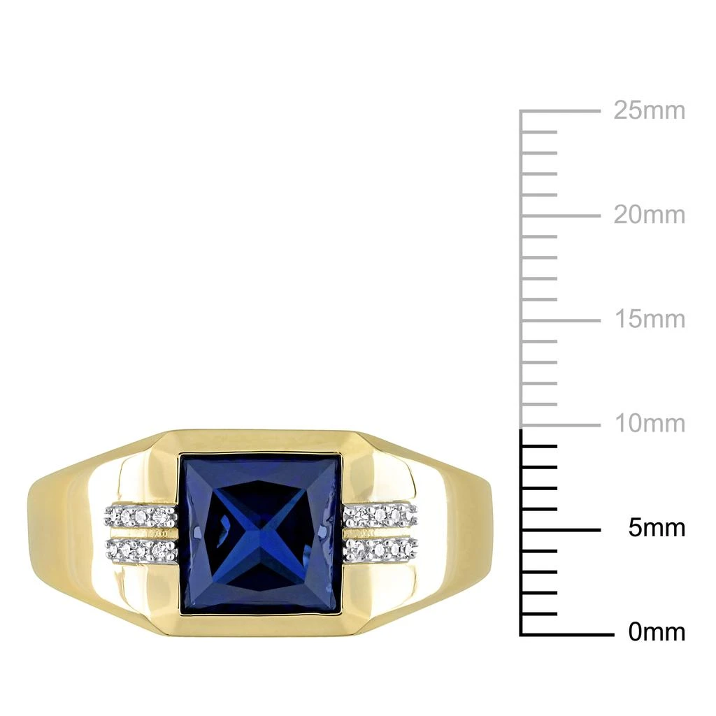 商品Mimi & Max|3ct TGW Square Created Blue Sapphire and Diamond Accent Men's Ring in 10k Yellow Gold,价格¥3817,第3张图片详细描述