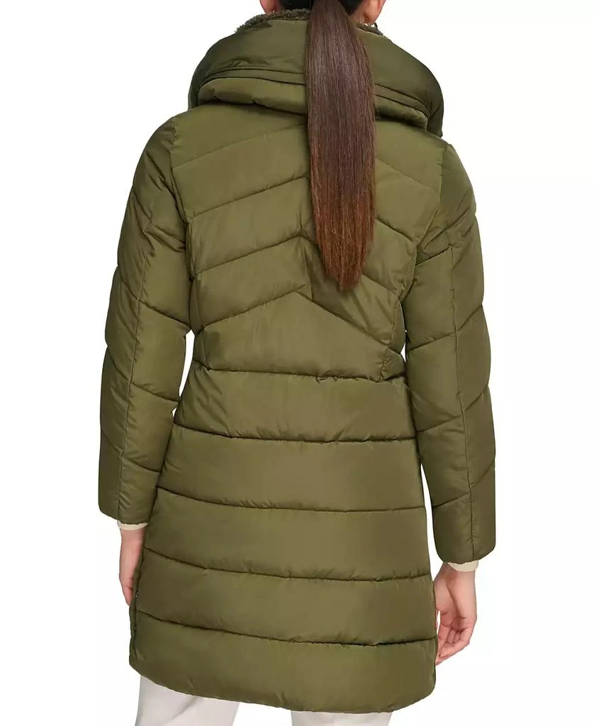 商品Calvin Klein|Women's Faux-Sherpa Collar Hooded Stretch Puffer Coat, Created for Macy's,价格¥707,第2张图片详细描述