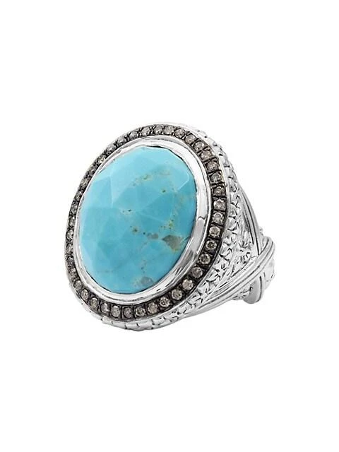 商品Stephen Dweck|Garden Of Stephen Sterling Silver, American Turquoise, &amp; 0.55 TCW Diamond Halo Ring,价格¥8915,第2张图片详细描述