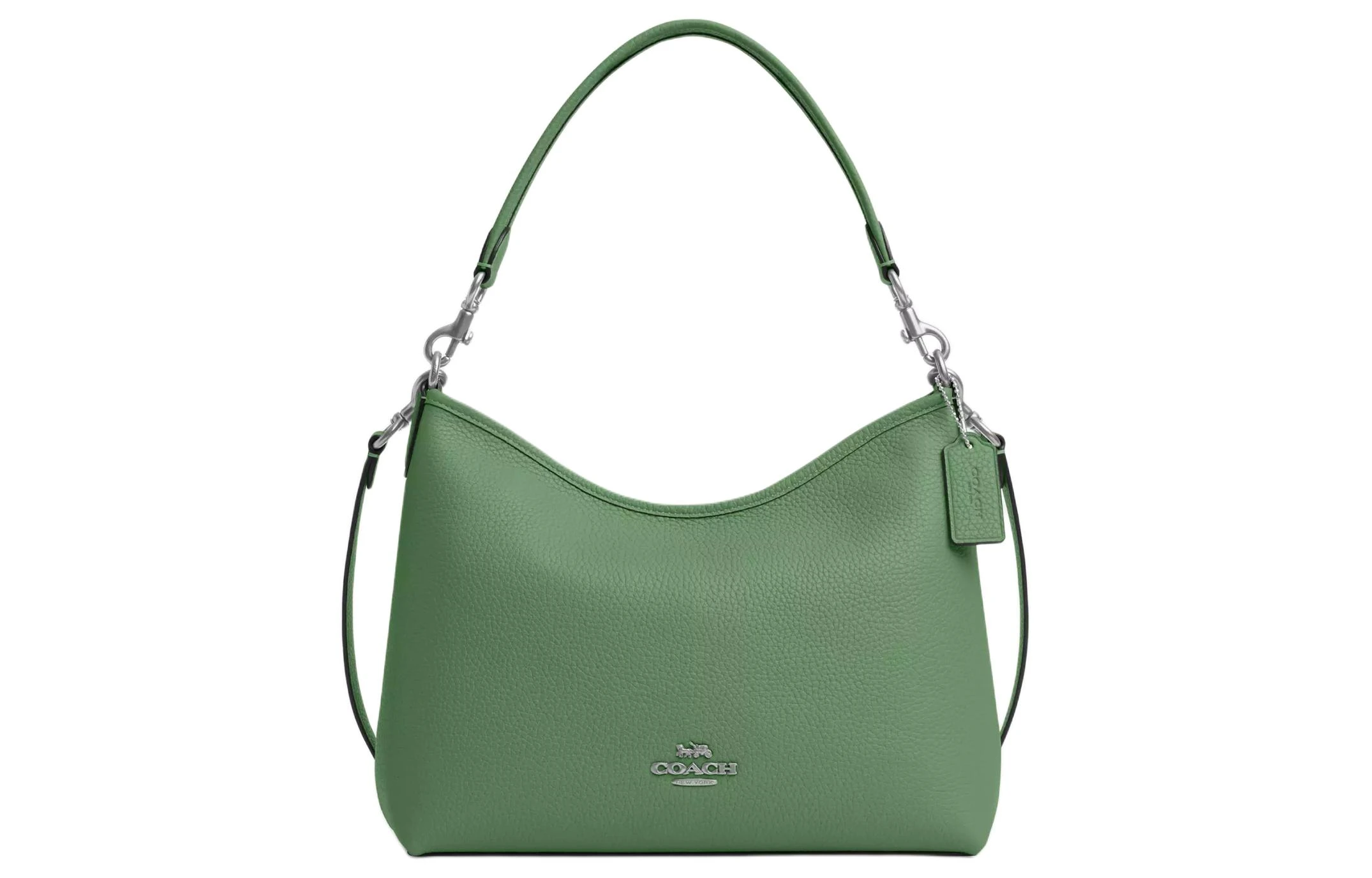 商品[国内直发] Coach|蔻驰 Laurel 31 徽标Logo拉链开合 鹅卵石皮革 手提斜挎单肩包 大号 女款 银色拼浅绿色,价格¥1769,第1张图片