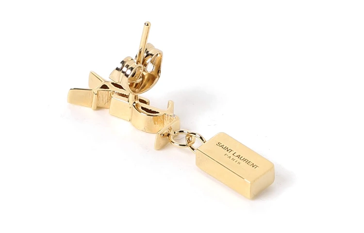 商品[国内直发] Yves Saint Laurent|圣罗兰 Logo徽标图案 黄铜/玻璃 单只耳环 女款 金色,价格¥2382,第3张图片详细描述