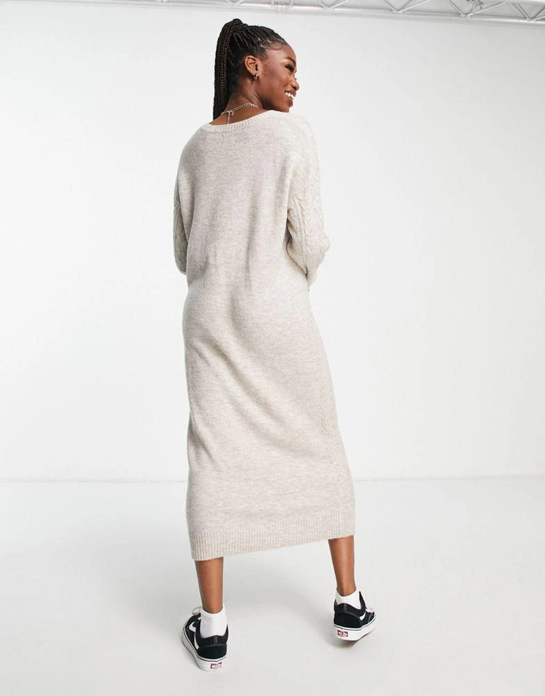 商品ASOS|ASOS DESIGN knitted maxi jumper dress in cable in oatmeal,价格¥336,第2张图片详细描述