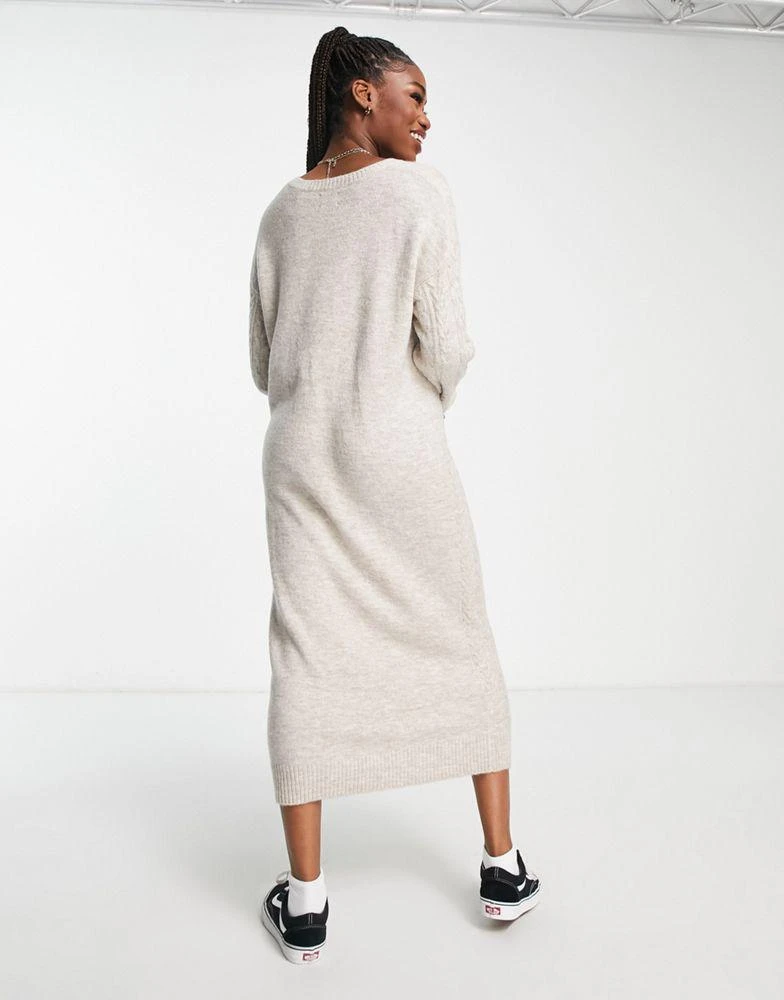 商品ASOS|ASOS DESIGN knitted maxi jumper dress in cable in oatmeal,价格¥199,第2张图片详细描述