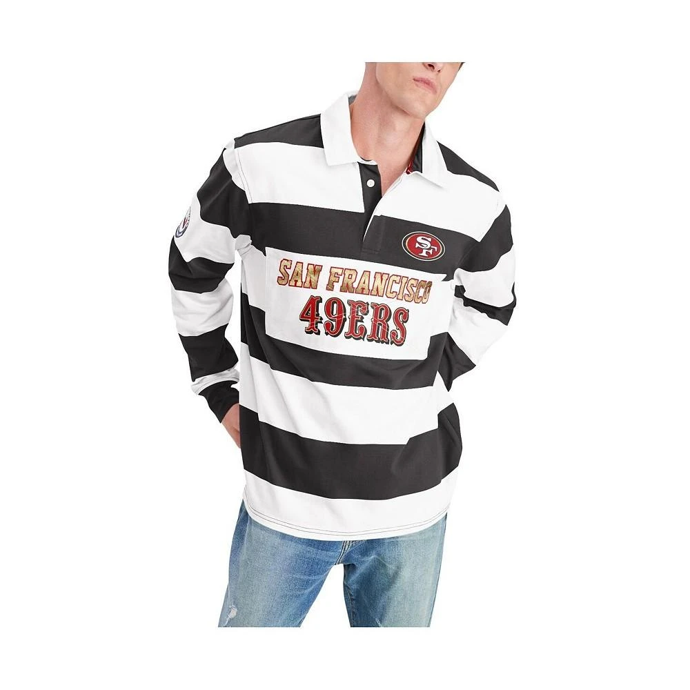 商品Tommy Hilfiger|Men's Black, White San Francisco 49ers Varsity Stripe Rugby Long Sleeve Polo Shirt,价格¥974,第4张图片详��细描述