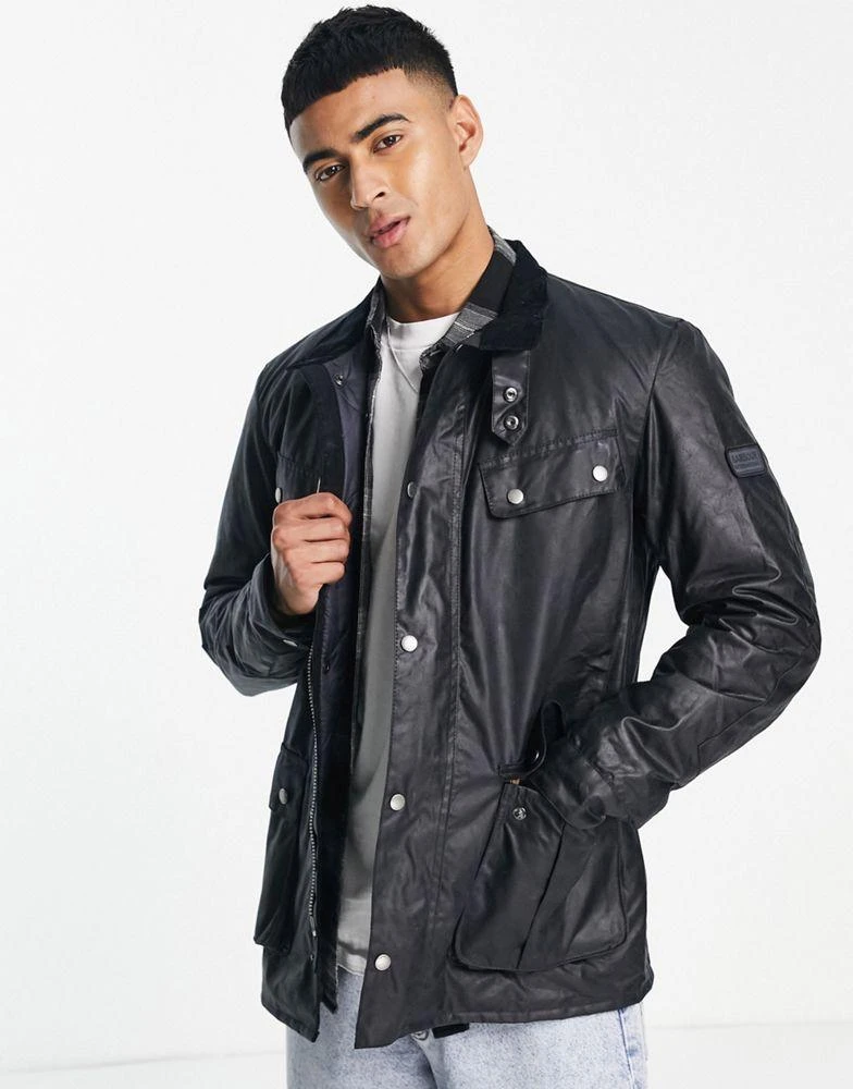 商品Barbour|Barbour International Duke slim fit wax jacket navy,价格¥1323,第1张图片