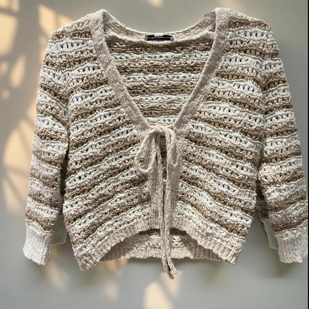 商品Autumn Cashmere|Autumn Cashmere - Tie Front Fancy Stitch Open Cardigan,价格¥1197,第3张图片详细描述