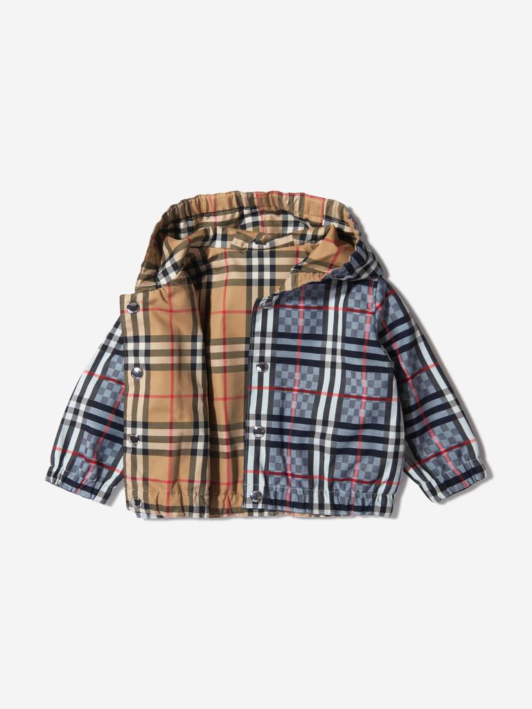 Burberry Blue Baby Boys Cotton Check Hooded Jacket商品第3张图片规格展示