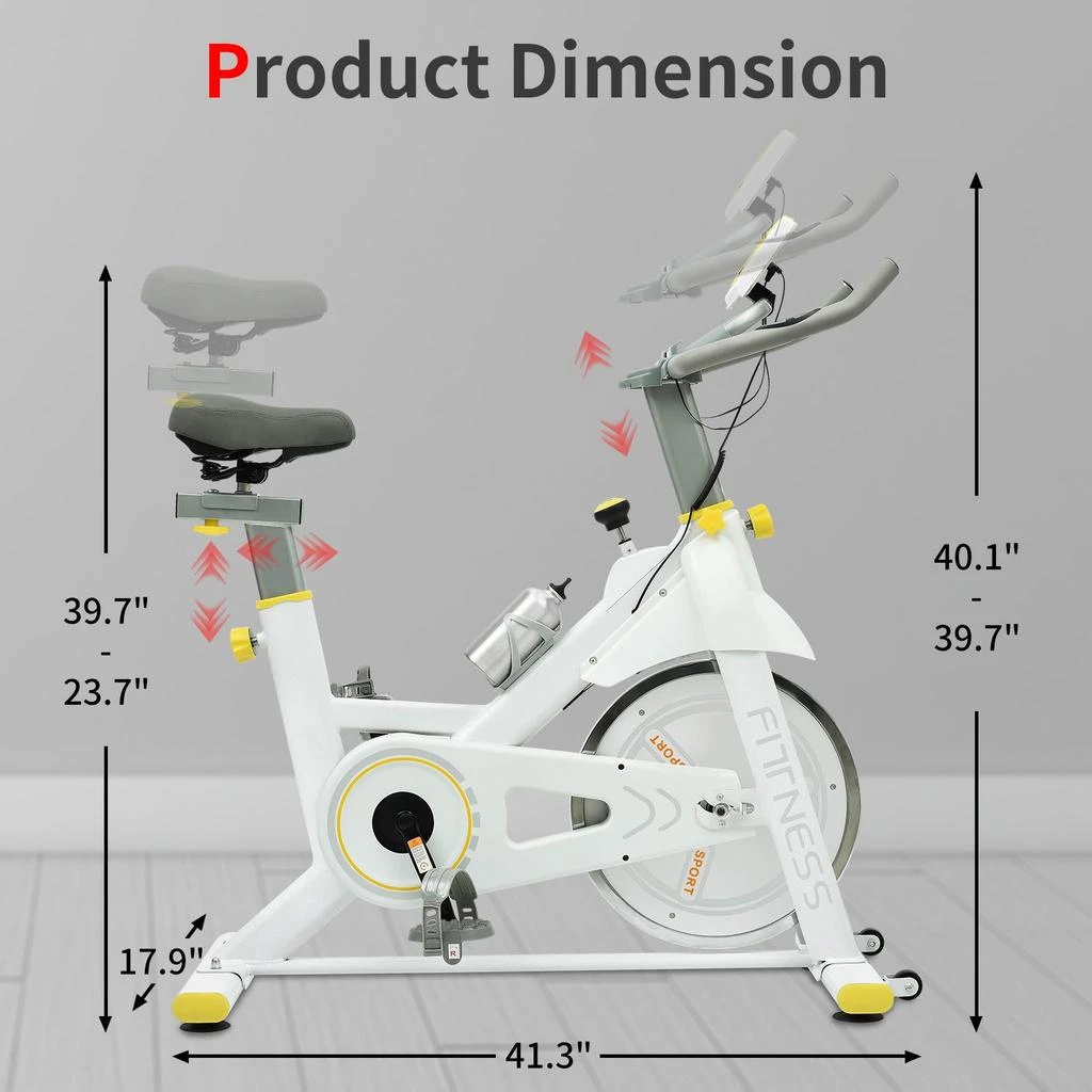 商品Streamdale Furniture|Streamdale Indoor Exercise Bike Cycling Bike with Comfortable Seat Cushion Yellow+White,价格¥3131,第2张图片详细描述