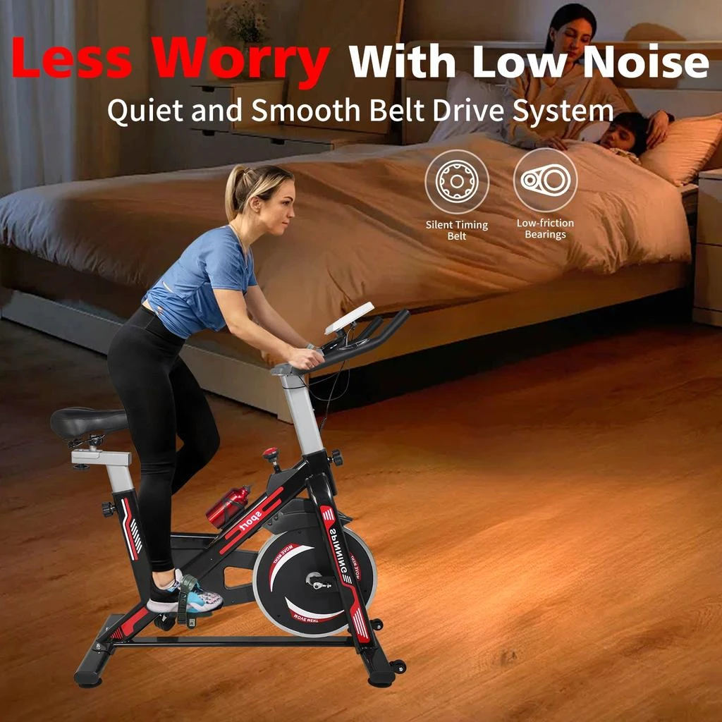 商品Streamdale Furniture|Streamdale Indoor Exercise Bike Cycling Bike with Comfortable Seat Cushion Black+Red,价格¥3131,第4张图片详细描述