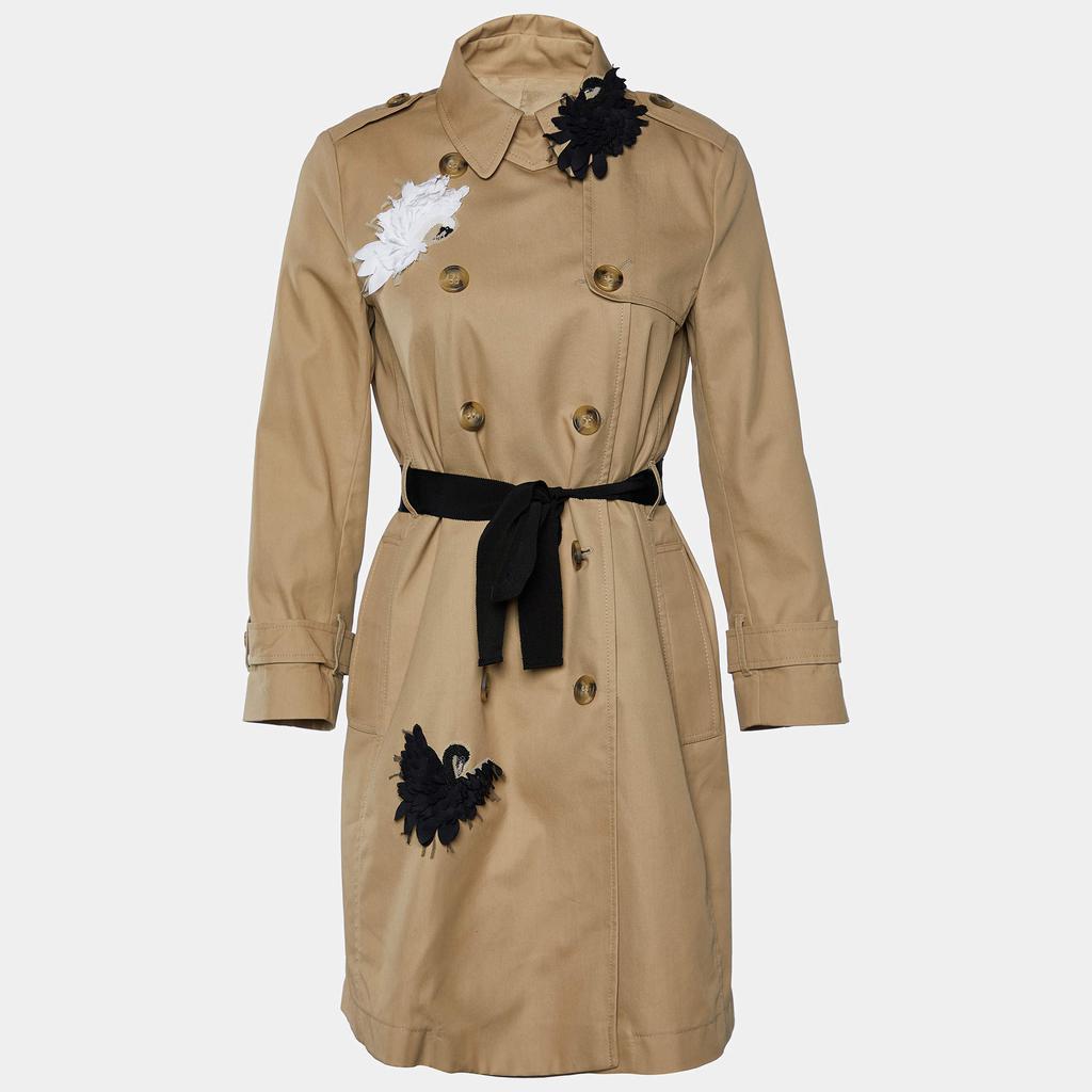 RED Valentino Beige Gabardine Swan Patch Belted Trench  Coat XS商品第1张图片规格展示