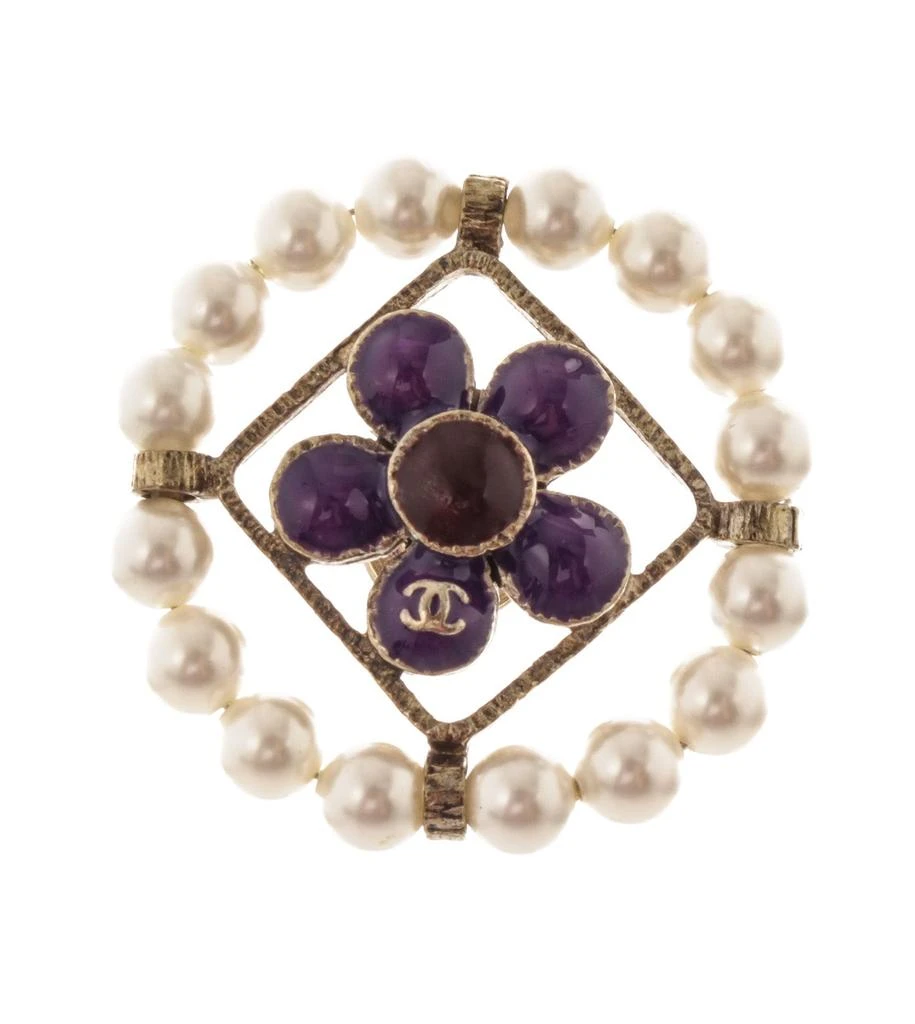 商品[二手商品] Chanel|Chanel Gold-tone Purple Stones and Pearls CC Brooch,价格¥10294,第1张图片