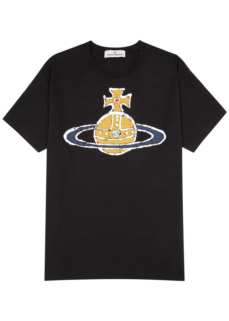 Black orb-print cotton T-shirt商品第1张图片规格展示