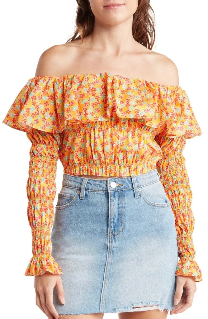 商品CAROLINE CONSTAS|Lydia Floral Ruffle Long Sleeve Crop Top,价格¥920,第1张图片