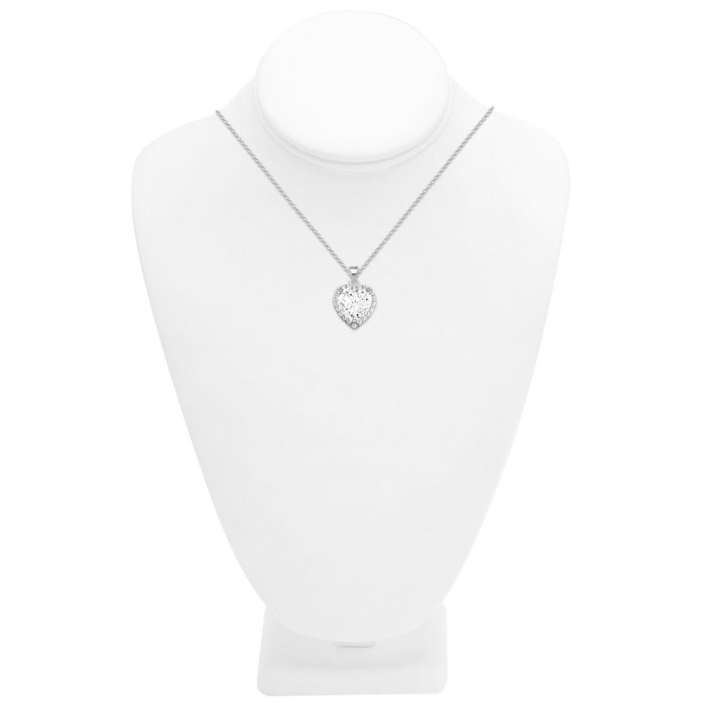 商品Essentials|Cubic Zirconia Heart Halo Pendant Necklace, 16" + 2" extender in Silver or Gold Plate,价格¥104,第4张图片详细描述
