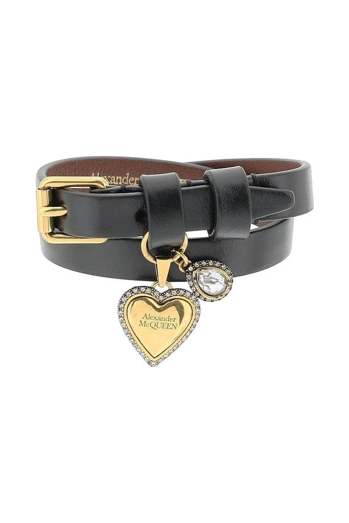 商品Alexander McQueen|LEATHER BRACELET WITH HEART CHARM,价格¥1710,第1张图片