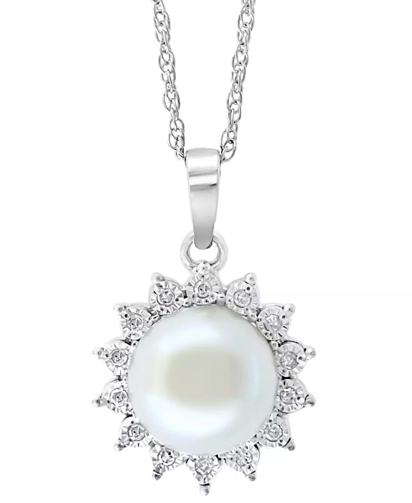 商品Effy|EFFY® Cultured Freshwater Pearl (7 mm) & Diamond (1/20 ct. t.w.) Halo 18" Pendant Necklace in Sterling Silver,价格¥761,第3张图片详细描述