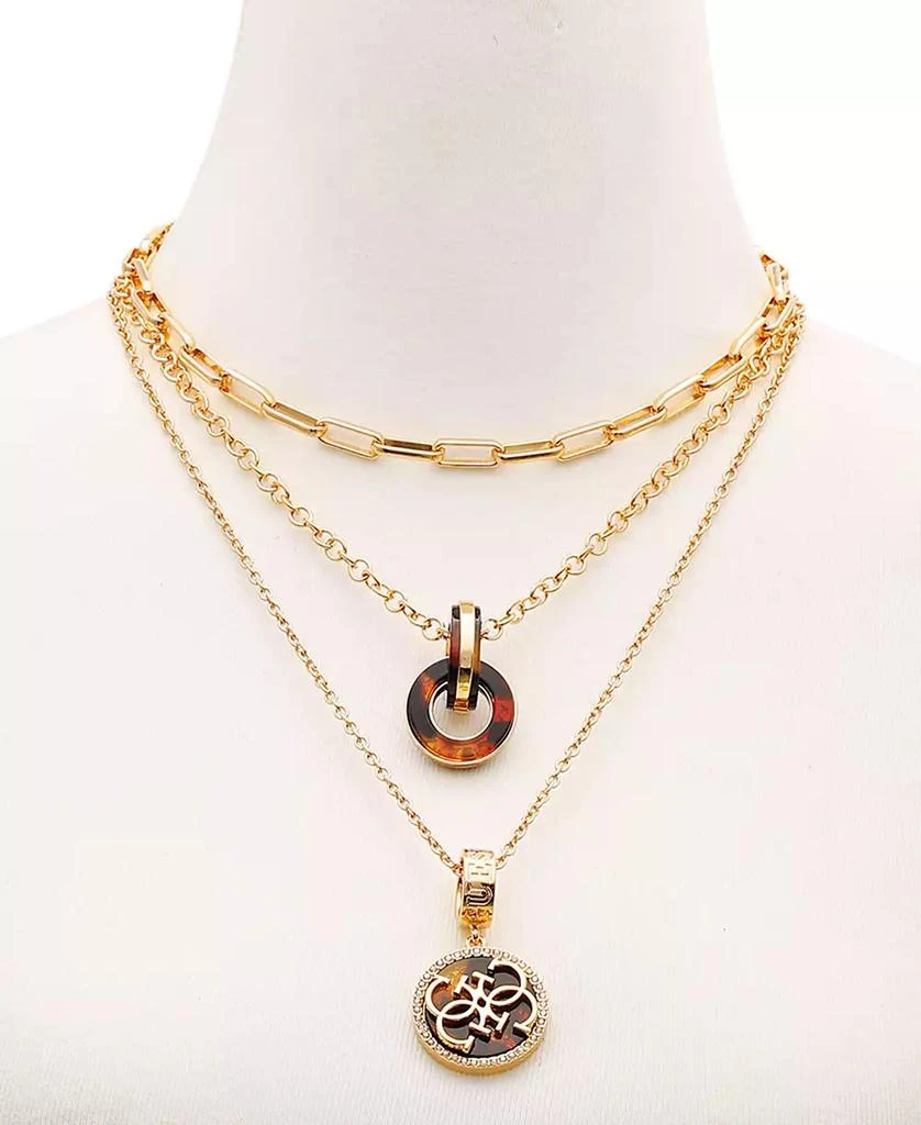 商品GUESS|Gold-Tone Pavé & Tortoise-Look Layered Pendant Necklace, 16" + 2" extender,价格¥132,第3张图片详细描述