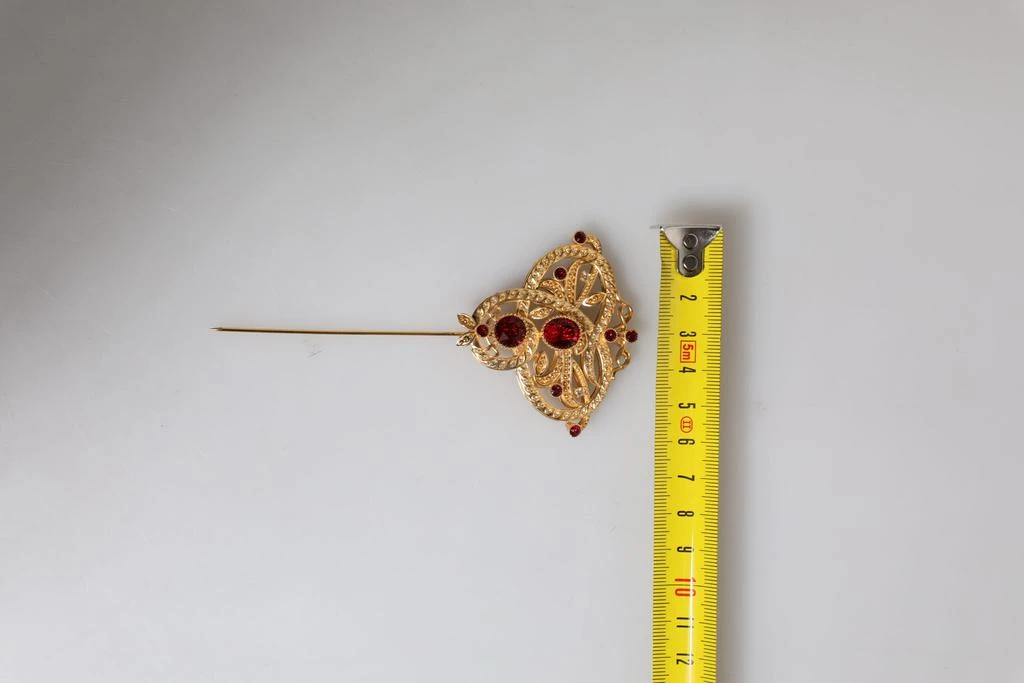 Dolce & Gabbana Gold Tone Red Crystal Embellish 925 Sterling Silver Pin 商品