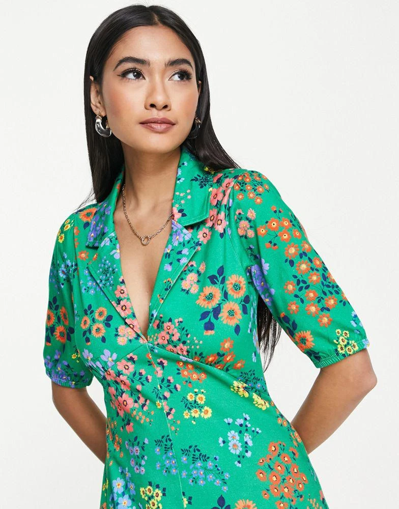 商品ASOS|ASOS DESIGN ultimate midi tea dress with collar in green floral print,价格¥159,第3张图片详细描述