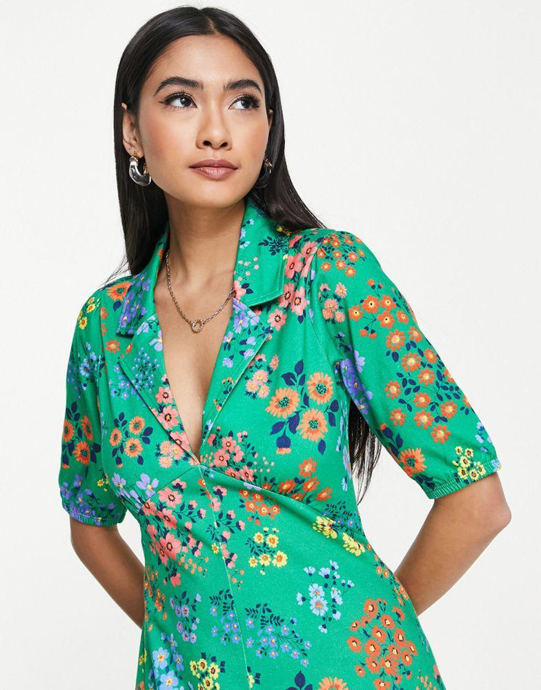 商品ASOS|ASOS DESIGN ultimate midi tea dress with collar in green floral print,价格¥190,第5张图片详细描述