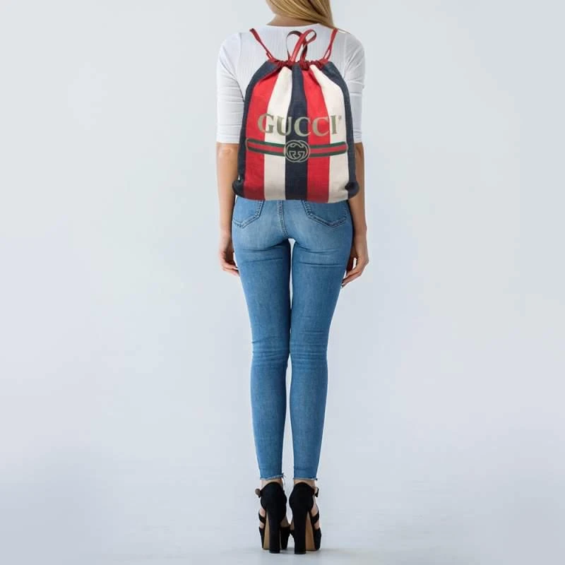 商品[二手商品] Gucci|Gucci Multicolor Canvas Sylvie Stripe Drawstring Backpack,价格¥3815,第2张图片详细描述
