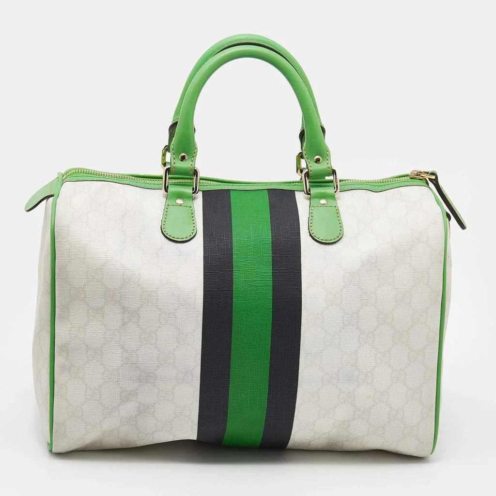 商品[二手商品] Gucci|Gucci White/Green GG Supreme Canvas And Leather Medium Web Stripe Joy Boston Bag,价格¥3867,第4张图片详细描述