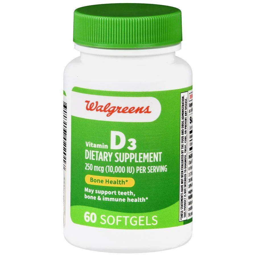 商品Walgreens|Vitamin D3 250 mcg Softgels (60 days),价格¥76,第1张图片