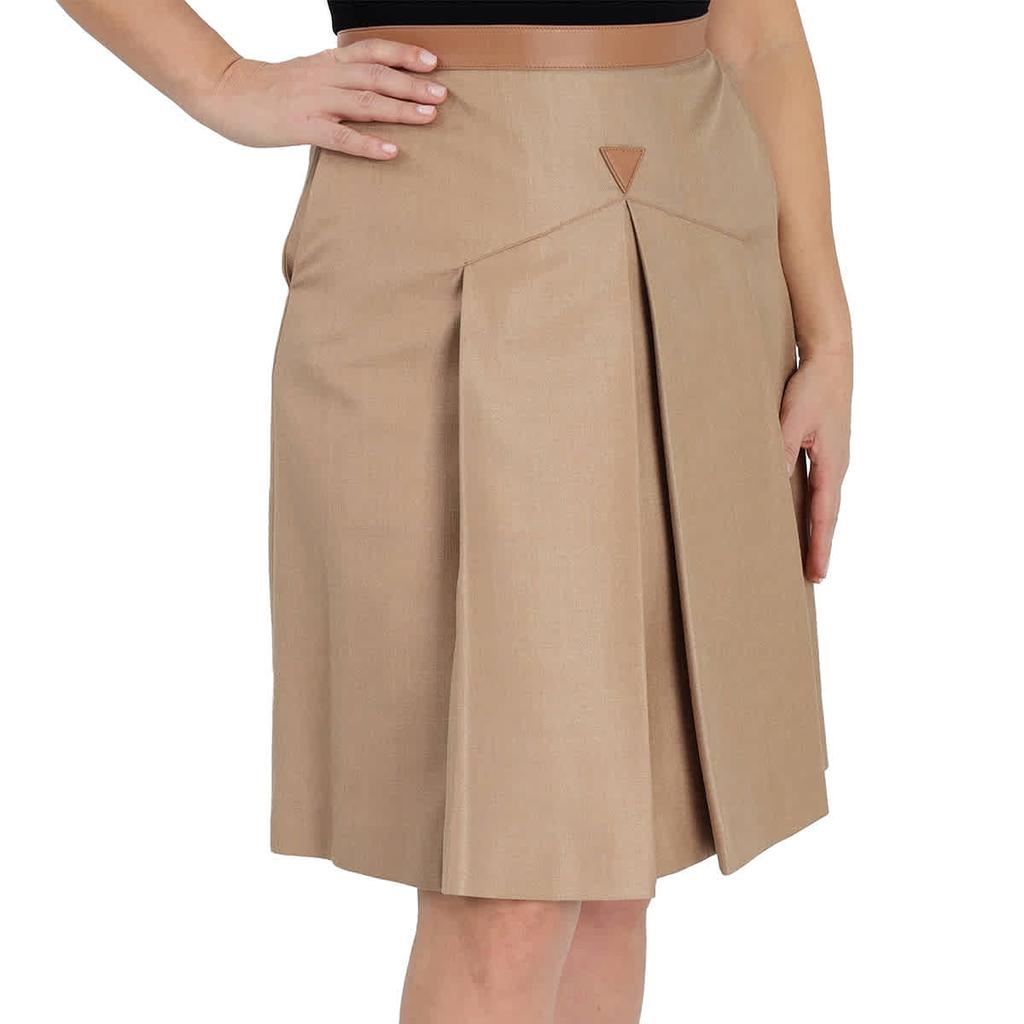 Ladies Box-pleated Wool Silk Skirt With Lambskin Trim商品第2张图片规格展示