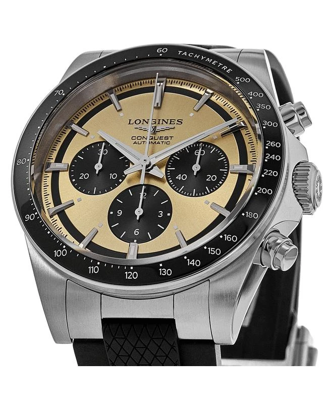 商品Longines|Longines Conquest Automatic Chronograph Brown Dial Black Rubber Strap Men's Watch L3.835.4.32.9,价格¥24120,第2张图片详细描述