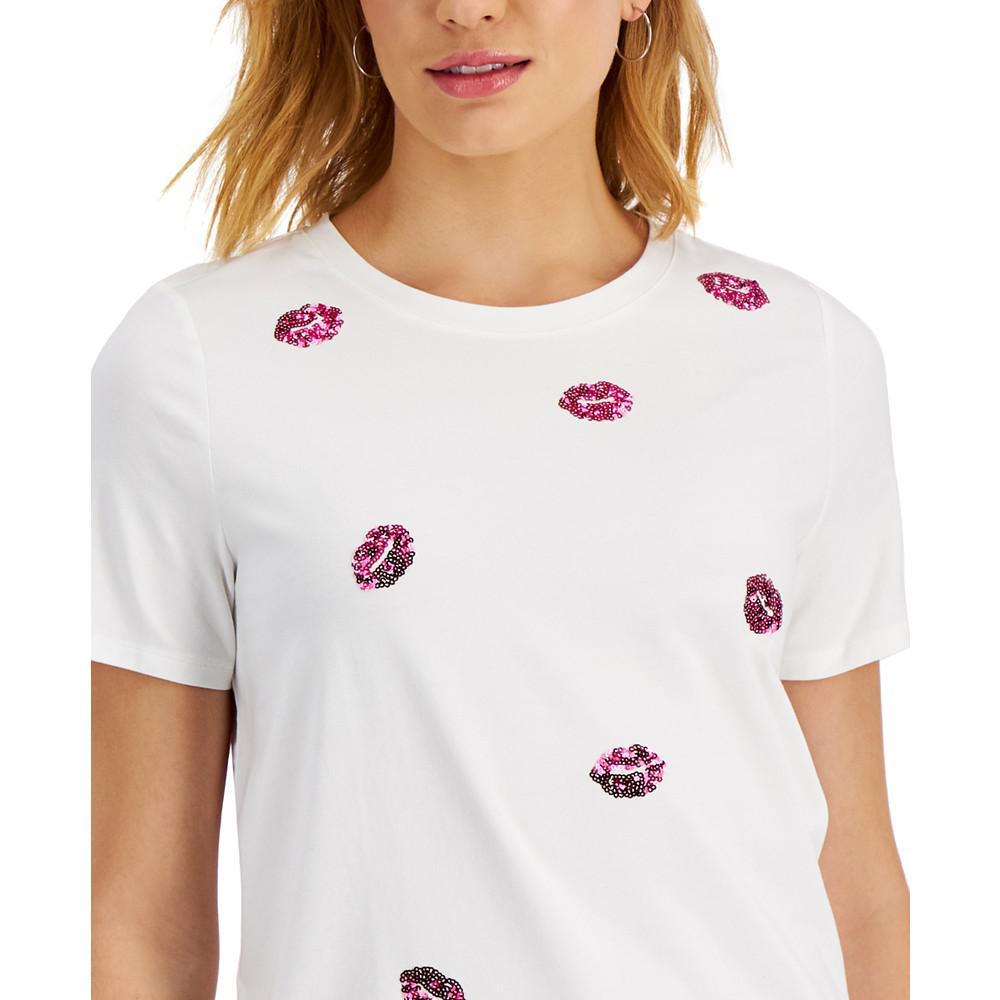 商品Charter Club|Sequin-Embellished Lip-Graphic T-Shirt, Created for Macy's,价格¥97,第7张图片详细描述