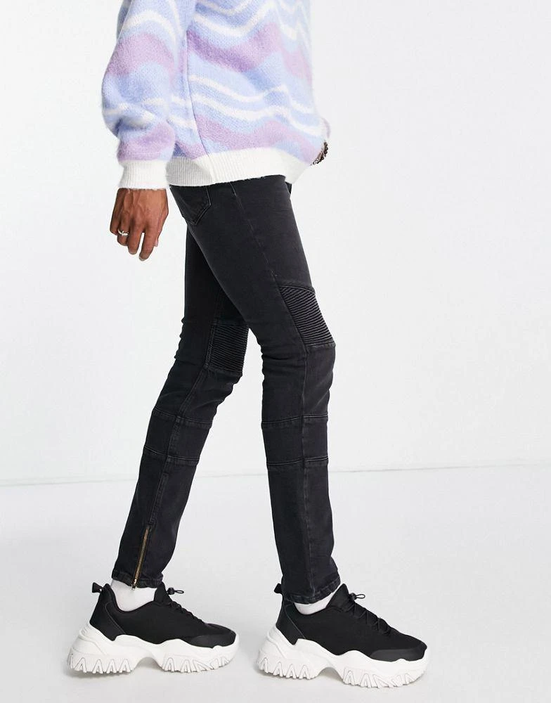 商品Topman|Topman stretch skinny biker jeans in black,价格¥238,第4张图片详细描述