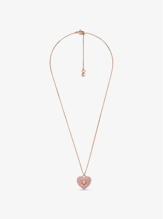14K Rose-Gold Plated Sterling Silver Pavé Heart Necklace商品第2张图片规格展示