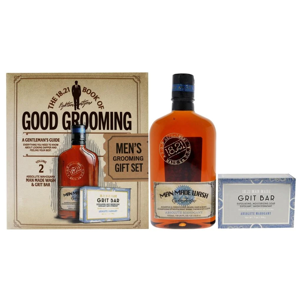 商品18.21 Man Made|Book of Good Grooming Volume 2 Set - Absolute Mahogany by 18.21 Man Made for Men - 2 Pc 18oz Man Made Wash 3-In-1 Shampoo, Conditioner and Body Wash, 7oz Grit Bar,价格¥381,第1张图片