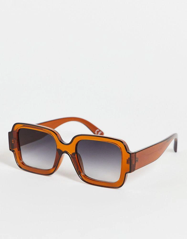 商品ASOS|ASOS DESIGN 70s square sunglasses in brown with tramline,价格¥82,第1张图片