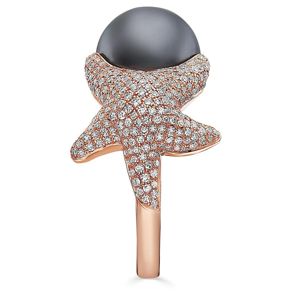 商品Effy|EFFY® Cultured Tahitian Pearl (11-1/2mm) & Diamond (3/4 ct. t.w.) Starfish Ring in 14k Rose Gold,价格¥32881,第4张图片详细描述