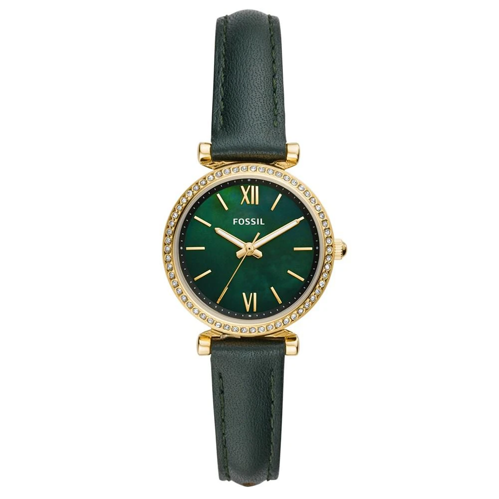 商品Fossil|Women's Mini Carlie Green Leather Strap Watch 28mm,价格¥301,第1张图片
