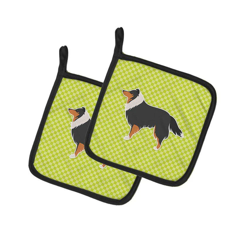 商品Caroline's Treasures|Sheltie/Shetland Sheepdog Checkerboard Green Pair of Pot Holders,价格¥170,第1张图片