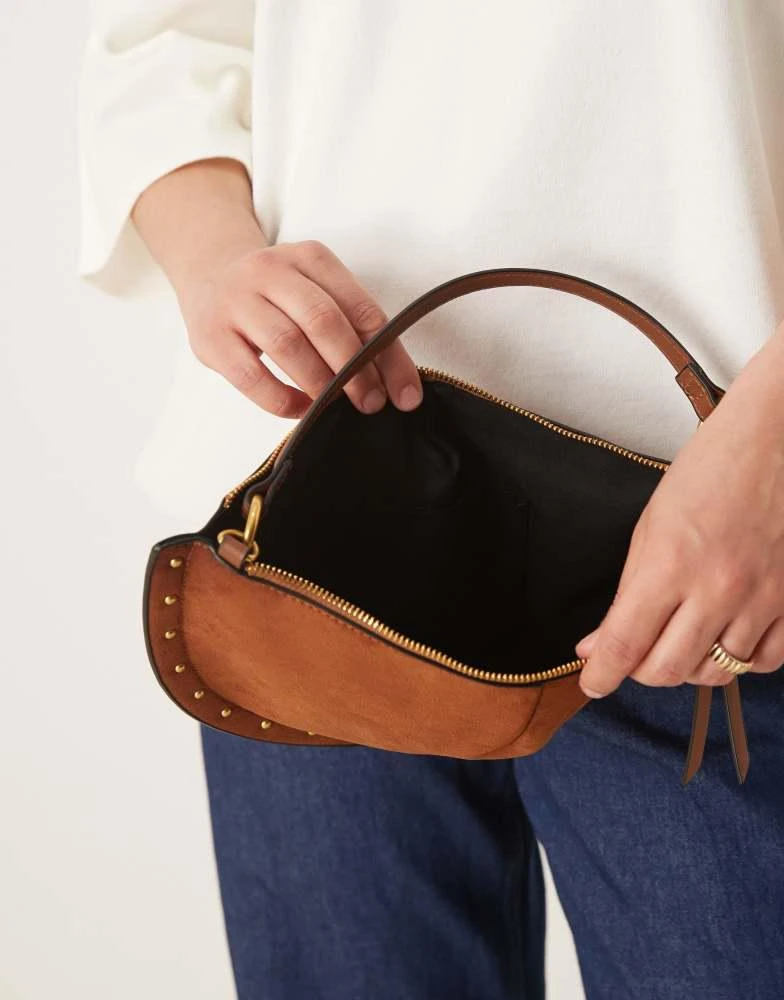 商品ASOS|ASOS DESIGN faux suede scoop studded shoulder bag in tan,价格¥86,第2张图片详细描述