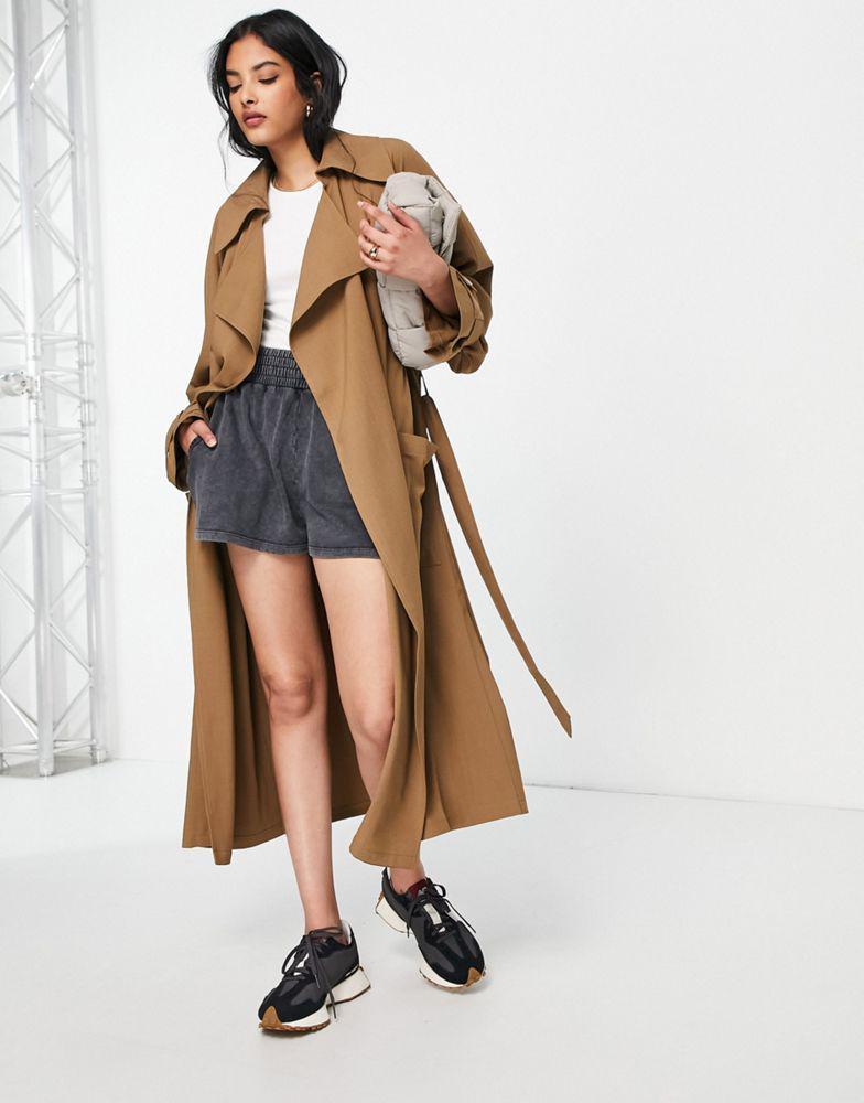 商品Topshop|Topshop twill fluid duster coat in camel,价格¥481,第5张图片详细描述