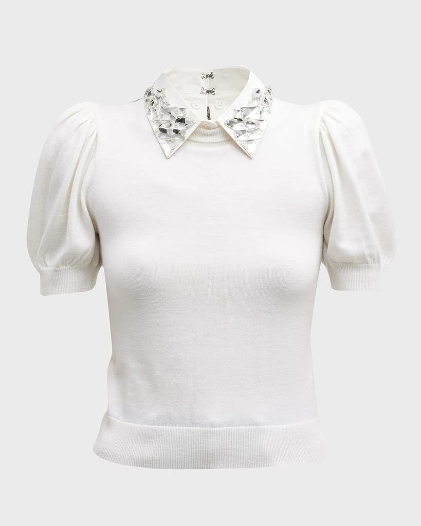 商品Alice + Olivia|Ciara Embellished-Collar Puff-Sleeve Sweater,价格¥805,第2张图片详细描述