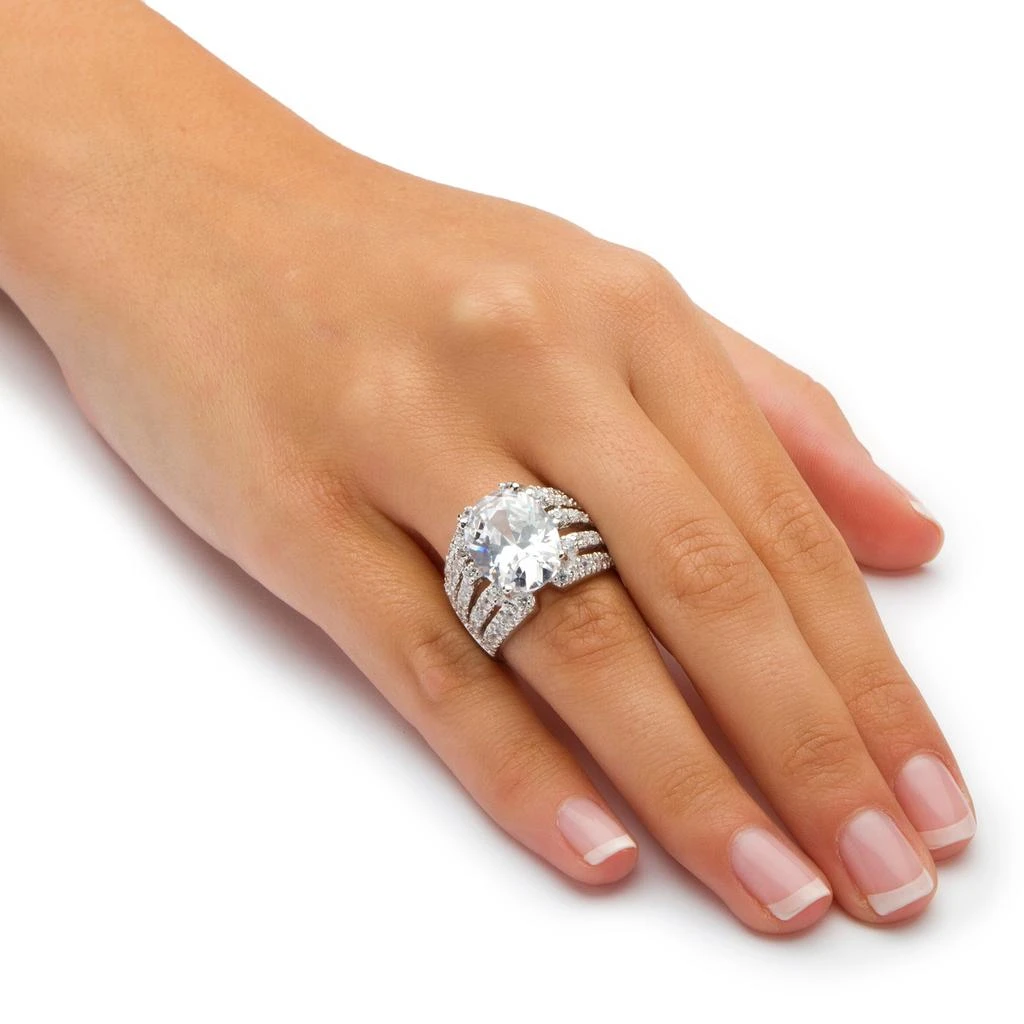 商品Palm Beach Jewelry|10.82 TCW Oval-Cut Cubic Zirconia .925 Sterling Silver Sparkler Engagement Ring,价格¥709,第3张图片详细描述
