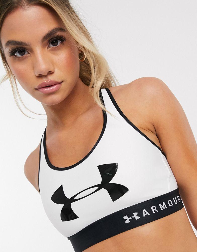 Under Armour Training mid support graphic keyhole sports bra in white商品第3张图片规格展示