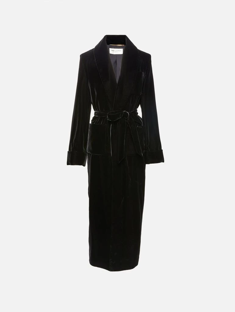 商品Yves Saint Laurent|Velvet Long Belted Coat,价格¥32106,第1张图片