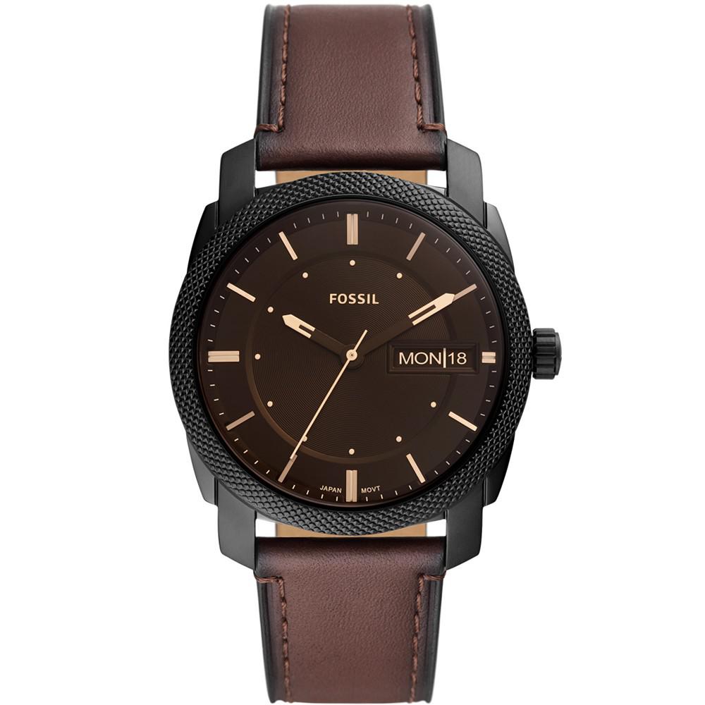 Men's Machine Brown Leather Strap Watch 42mm商品第1张图片规格展示