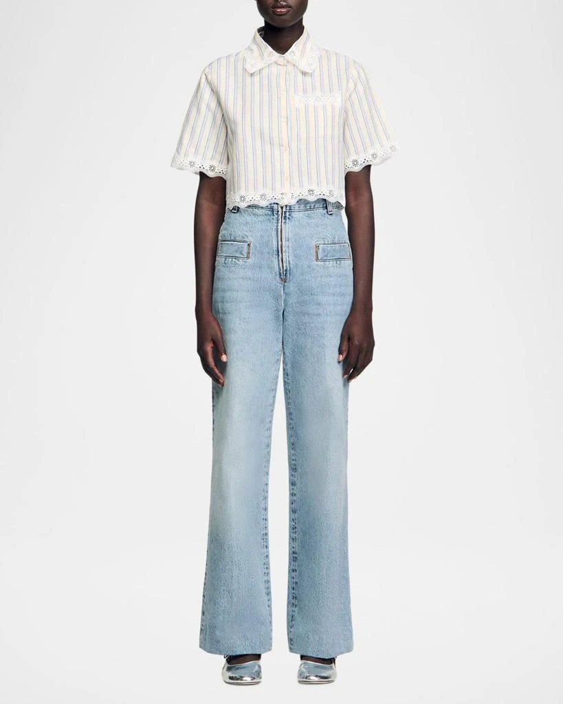 商品Sandro|Roselle Striped Lace-Trim Shirt,价格¥2413,第2张图片详细描述