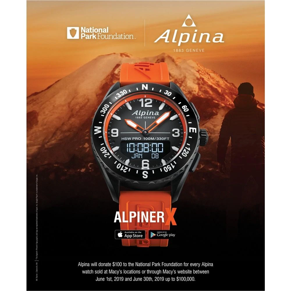 商品Alpina|Men's Swiss Automatic Alpiner 4 Brown Leather Strap Watch 44mm,价格¥11172,第5张图片详细描述