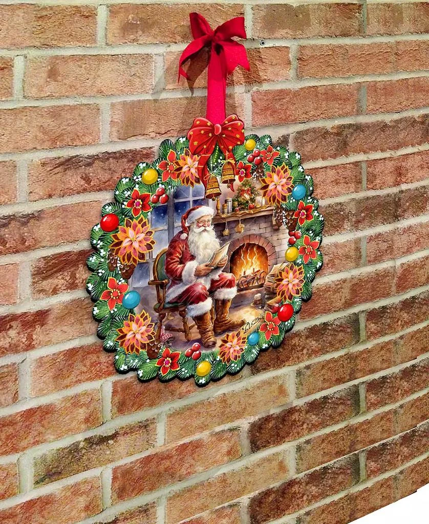 商品Designocracy|Santa at the Fireplace Wreath Christmas Wooden Door Hanger Door Decor G. DeBrekht,价格¥1099,第5�张图片详细描述