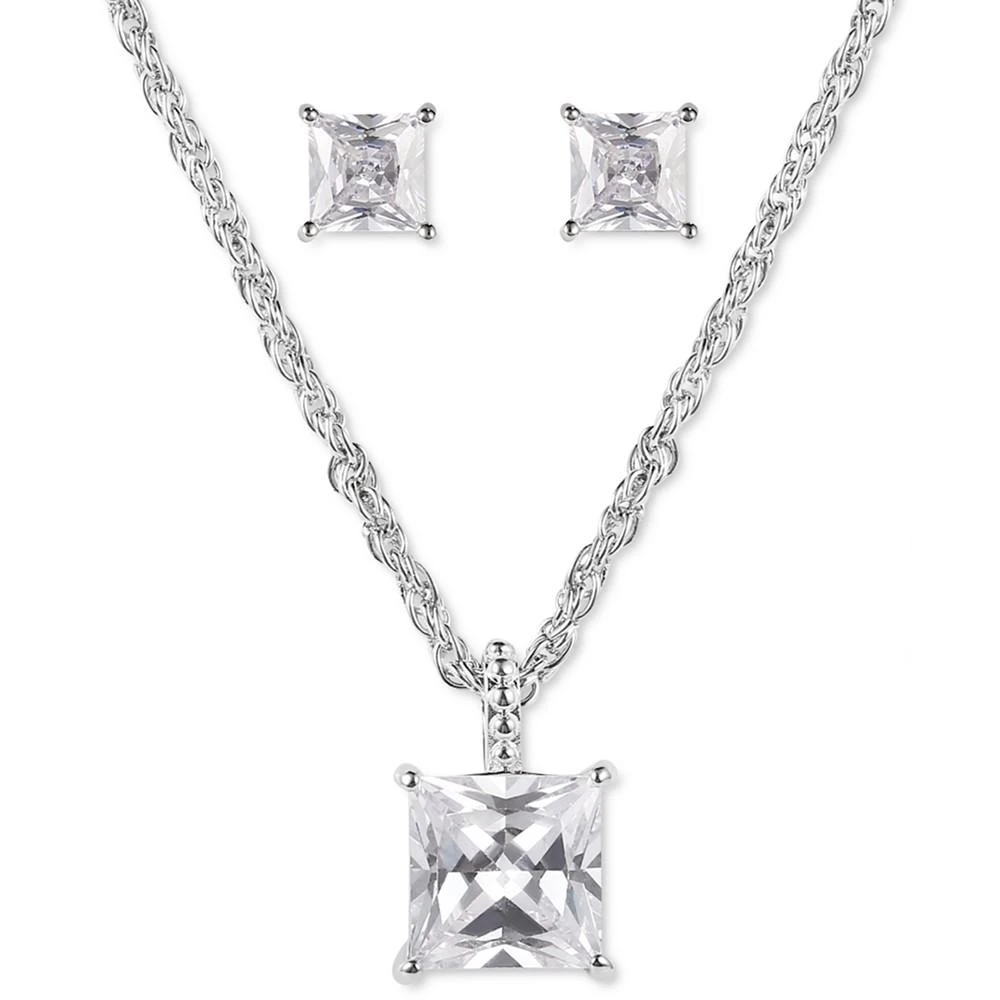 商品Charter Club|Silver-Tone Square Crystal Pendant Necklace & Stud Earrings Set, Created for Macy's,价格¥67,第1张图片